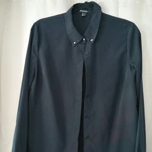 Final Price - Forever  21  Women's Black Collared Blouse w/Studs